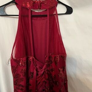 Othr Red Sequin Lace-Up Prom Dress